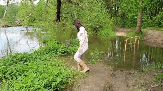 Wet boots in a swamp wetlook girl in swamp boots stuck in swamp wet and boots stuck vol16 [upl. by Einrae]