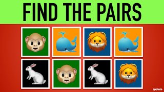 Memory Games 1  Find the Pair Game 8 Animal Pairs  Memorize and Match All 16 Animals Emoji [upl. by Odlanra717]