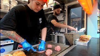 Yummy BIG Burgers Hand Pressed Tasted in Camden Town Street Food of London [upl. by Ahseela]