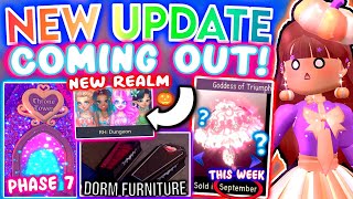 NEW ROYALE HIGH UPDATE THIS WEEK HALLOWEEN REALMS DORM FURNITURE PHASE 7 COMING ROBLOX Campus 3 [upl. by Inalaehak]